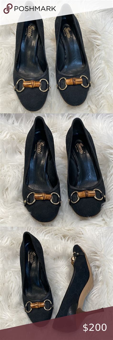 gucci denim kitten heels|Gucci bamboo heels.